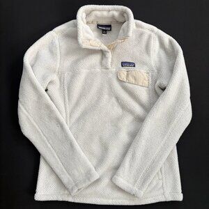 Patagonia Women’s Medium Ivory 1/4 Snap Fleece Deep Pile Polartec * Small Hole *